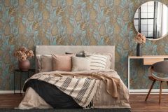 39346-4 cikkszámú tapéta,  As Creation Famous Garden tapéta katalógusából Természeti mintás,textil hatású,barna,kék,sárga,súrolható,vlies tapéta