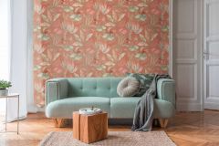 39348-2 cikkszámú tapéta,  As Creation Famous Garden tapéta katalógusából Természeti mintás,textil hatású,narancs-terrakotta,zöld,súrolható,vlies tapéta