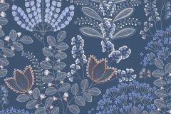 39349-4 cikkszámú tapéta,  As Creation Famous Garden tapéta katalógusából Természeti mintás,textil hatású,fehér,kék,narancs-terrakotta,szürke,súrolható,vlies tapéta