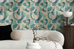 39932-2 cikkszámú tapéta,  As Creation French Affair tapéta katalógusából Absztrakt,geometriai mintás,bézs-drapp,kék,zöld,súrolható,vlies tapéta