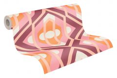 39531-1 cikkszámú tapéta,  As Creation Retro Chic tapéta katalógusából Geometriai mintás,retro,textil hatású,fehér,narancs-terrakotta,pink-rózsaszín,súrolható,vlies tapéta