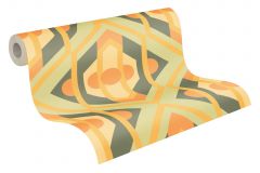 39531-2 cikkszámú tapéta,  As Creation Retro Chic tapéta katalógusából Geometriai mintás,retro,textil hatású,narancs-terrakotta,sárga,zöld,súrolható,vlies tapéta