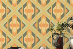 39531-2 cikkszámú tapéta,  As Creation Retro Chic tapéta katalógusából Geometriai mintás,retro,textil hatású,narancs-terrakotta,sárga,zöld,súrolható,vlies tapéta