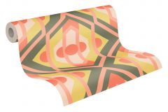 39531-3 cikkszámú tapéta,  As Creation Retro Chic tapéta katalógusából Geometriai mintás,retro,textil hatású,narancs-terrakotta,pink-rózsaszín,zöld,súrolható,vlies tapéta