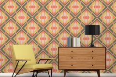 39531-3 cikkszámú tapéta,  As Creation Retro Chic tapéta katalógusából Geometriai mintás,retro,textil hatású,narancs-terrakotta,pink-rózsaszín,zöld,súrolható,vlies tapéta