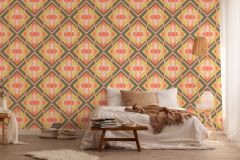39531-3 cikkszámú tapéta,  As Creation Retro Chic tapéta katalógusából Geometriai mintás,retro,textil hatású,narancs-terrakotta,pink-rózsaszín,zöld,súrolható,vlies tapéta