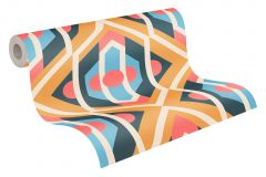 39531-4 cikkszámú tapéta,  As Creation Retro Chic tapéta katalógusából Geometriai mintás,retro,textil hatású,bézs-drapp,kék,narancs-terrakotta,piros-bordó,súrolható,vlies tapéta