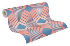 39532-2 cikkszámú tapéta,  As Creation Retro Chic tapéta katalógusából Geometriai mintás,retro,textil hatású,kék,narancs-terrakotta,súrolható,vlies tapéta