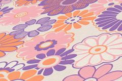39535-1 cikkszámú tapéta,  As Creation Retro Chic tapéta katalógusából Retro,textil hatású,virágmintás,fehér,lila,narancs-terrakotta,pink-rózsaszín,súrolható,vlies tapéta