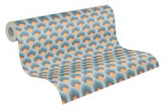 39538-3 cikkszámú tapéta,  As Creation Retro Chic tapéta katalógusából Retro,textil hatású,kék,narancs-terrakotta,súrolható,vlies tapéta