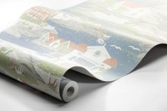 8850 cikkszámú tapéta,  Boras Marstrand 2 tapéta katalógusából Különleges felületű,különleges motívumos,rajzolt,természeti mintás,barna,kék,narancs-terrakotta,szürke,zöld,lemosható,vlies tapéta