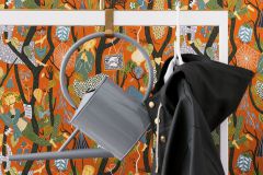 1755 cikkszámú tapéta,  Boras Scandinavian Designers II tapéta katalógusából Absztrakt,emberek-sztárok,különleges motívumos,rajzolt,retro,barna,fehér,kék,narancs-terrakotta,sárga,szürke,zöld,lemosható,vlies tapéta