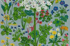 1790 cikkszámú tapéta,  Boras Scandinavian Designers II tapéta katalógusából Rajzolt,retro,természeti mintás,kék,pink-rózsaszín,sárga,szürke,zöld,vlies panel, fotótapéta