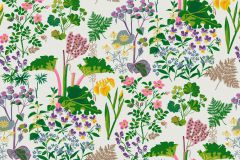 1792 cikkszámú tapéta,  Boras Scandinavian Designers II tapéta katalógusából Rajzolt,retro,természeti mintás,fehér,lila,pink-rózsaszín,sárga,zöld,lemosható,vlies tapéta