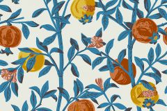 1960 cikkszámú tapéta,  Boras Scandinavian Designers III tapéta katalógusából Virágmintás,kék,narancs-terrakotta,sárga,lemosható,vlies tapéta