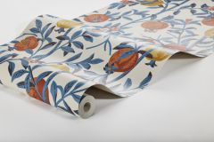 1960 cikkszámú tapéta,  Boras Scandinavian Designers III tapéta katalógusából Virágmintás,kék,narancs-terrakotta,sárga,lemosható,vlies tapéta