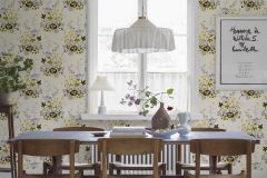 1961 cikkszámú tapéta,  Boras Scandinavian Designers III tapéta katalógusából Virágmintás,kék,vajszín,zöld,lemosható,vlies tapéta