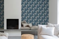 A54603 cikkszámú tapéta,  Grandeco Tempo tapéta katalógusából 3d hatású,geometriai mintás,kék,illesztés mentes,lemosható,vlies tapéta