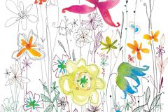 XXL2-022 cikkszámú tapéta,  Komar Into Illusions 2 tapéta katalógusából Gyerek,rajzolt,virágmintás,fehér,kék,lila,narancs-terrakotta,pink-rózsaszín,sárga,zöld,gyengén mosható,vlies poszter, fotótapéta