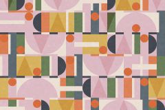 81645 cikkszámú tapéta,  Novamur Leyla tapéta katalógusából Geometriai mintás,retro,kék,narancs-terrakotta,pink-rózsaszín,sárga,zöld,illesztés mentes,lemosható,vlies tapéta