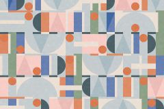 81647 cikkszámú tapéta,  Novamur Leyla tapéta katalógusából Geometriai mintás,retro,kék,narancs-terrakotta,pink-rózsaszín,zöld,illesztés mentes,lemosható,vlies tapéta
