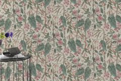 538212 cikkszámú tapéta,  Rasch Curiosity tapéta katalógusából Természeti mintás,textil hatású,virágmintás,barna,fehér,pink-rózsaszín,szürke,zöld,lemosható,vlies tapéta