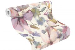 481228 cikkszámú tapéta,  Rasch Florentine 4 tapéta katalógusából Rajzolt,textil hatású,virágmintás,fehér,lila,pink-rózsaszín,zöld,lemosható,vlies tapéta