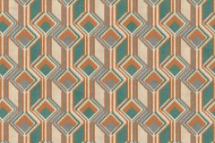 746525 cikkszámú tapéta,  Rasch Indian Style tapéta katalógusából 3d hatású,geometriai mintás,textil hatású,bézs-drapp,narancs-terrakotta,türkiz,zöld,lemosható,vlies tapéta