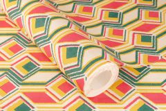 746549 cikkszámú tapéta,  Rasch Indian Style tapéta katalógusából 3d hatású,geometriai mintás,textil hatású,bézs-drapp,piros-bordó,sárga,türkiz,zöld,lemosható,vlies tapéta
