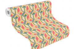 746549 cikkszámú tapéta,  Rasch Indian Style tapéta katalógusából 3d hatású,geometriai mintás,textil hatású,bézs-drapp,piros-bordó,sárga,türkiz,zöld,lemosható,vlies tapéta