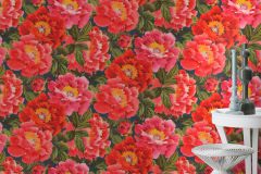 408355 cikkszámú tapéta,  Rasch Kimono tapéta katalógusából Virágmintás,narancs-terrakotta,pink-rózsaszín,piros-bordó,lemosható,vlies tapéta