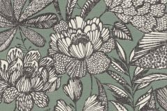 555356 cikkszámú tapéta,  Rasch Lirico tapéta katalógusából Rajzolt,természeti mintás,textil hatású,virágmintás,bézs-drapp,fekete,szürke,vajszín,zöld,lemosható,vlies tapéta