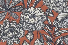 555370 cikkszámú tapéta,  Rasch Lirico tapéta katalógusából Rajzolt,természeti mintás,textil hatású,virágmintás,fekete,narancs-terrakotta,piros-bordó,szürke,vajszín,lemosható,vlies tapéta