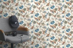 710540 cikkszámú tapéta,  Rasch Sophia tapéta katalógusából Virágmintás,bézs-drapp,kék,narancs-terrakotta,lemosható,vlies tapéta