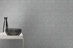 532128 cikkszámú tapéta,  Rasch Trianon XIII tapéta katalógusából Barokk-klasszikus,dekor,különleges felületű,textil hatású,textilmintás,ezüst,gyöngyház,szürke,lemosható,vlies tapéta