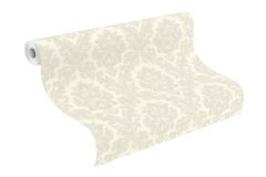 570519 cikkszámú tapéta,  Rasch Trianon XIII tapéta katalógusából Barokk-klasszikus,természeti mintás,textil hatású,textilmintás,virágmintás,ezüst,fehér,szürke,vajszín,lemosható,vlies tapéta