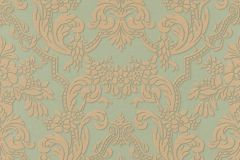 570632 cikkszámú tapéta,  Rasch Trianon XIII tapéta katalógusából Barokk-klasszikus,természeti mintás,textil hatású,textilmintás,virágmintás,arany,zöld,lemosható,vlies tapéta