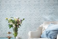 570830 cikkszámú tapéta,  Rasch Trianon XIII tapéta katalógusából Barokk-klasszikus,különleges felületű,textil hatású,textilmintás,gyöngyház,kék,szürke,lemosható,vlies tapéta